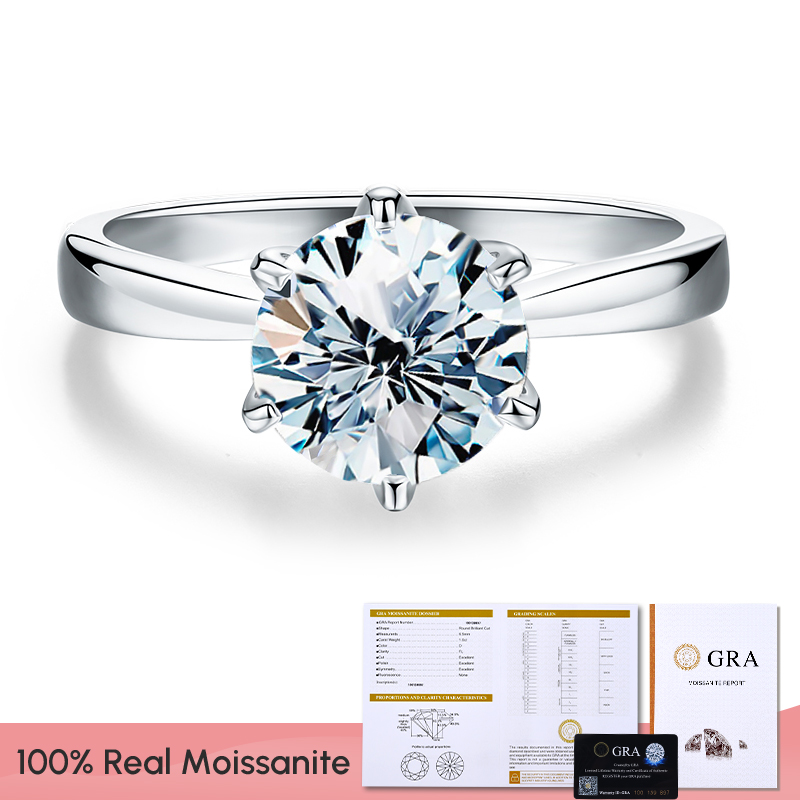 Anillo de moissanita auténtica GRA 0,5 CT 1ct, anillos de compromiso con diamantes de boda para mujer, Plata de Ley 925, joyería fina de de lujo: Blanco / 5 / Color amarillo dorado claro