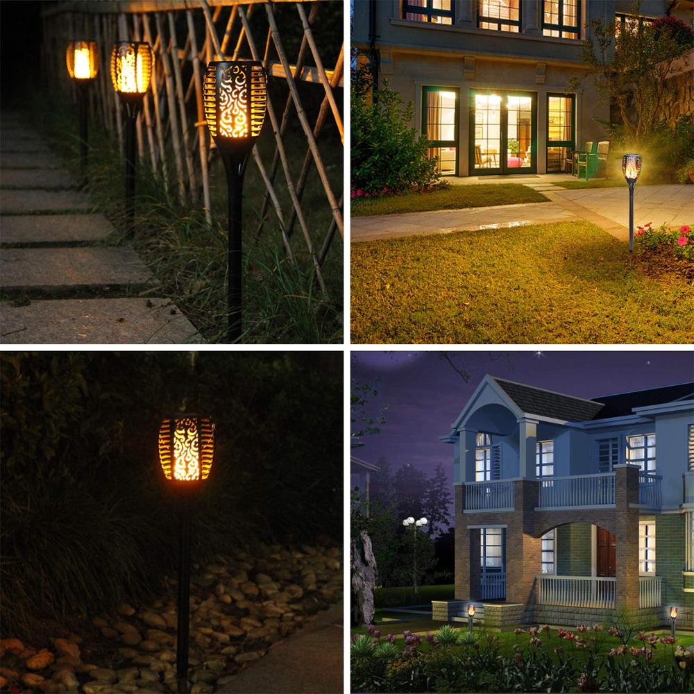 Solar Torch Lights Waterproof Dancing Flickering Effect Stake Flame Lantern Outdoor Landscape Decoration Garden Patio Pathway