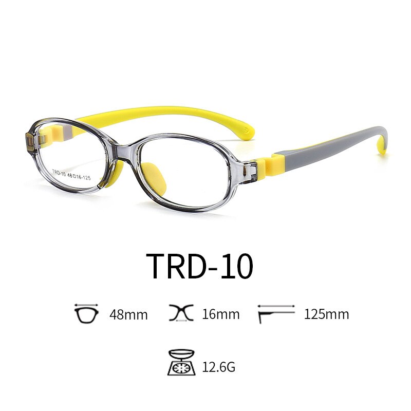 TR90 Silikon Gläser freundlicher flexibel Schutzhülle freundlicher Brille Dioptrien Brillen Gummi Art Spektakel Rahmen Junge Mädchen: C4 grau Gelb