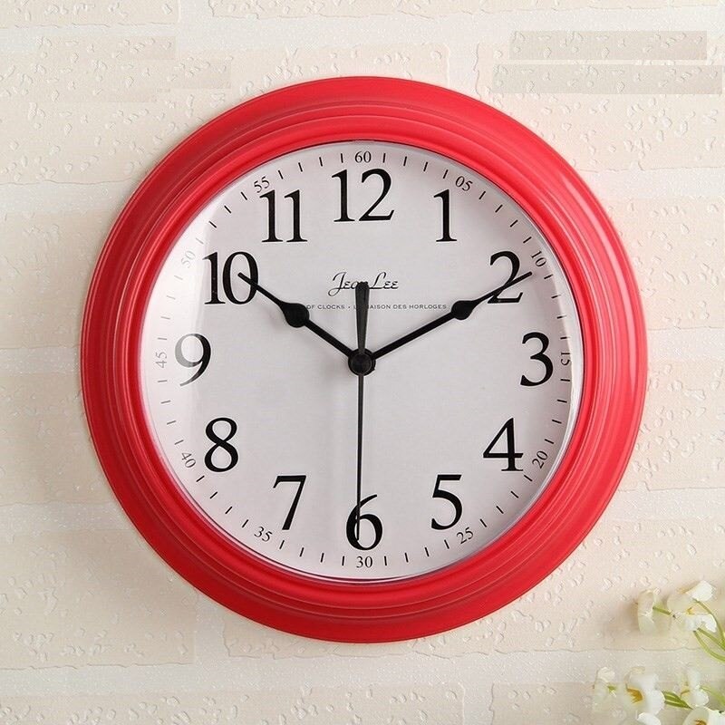 Modern Minimalism Wall Clock Mute Classic Nordic Thick Border Hanging Watch 3D Reloj Pared Bedroom Living Room Home Decor: Red 22cm