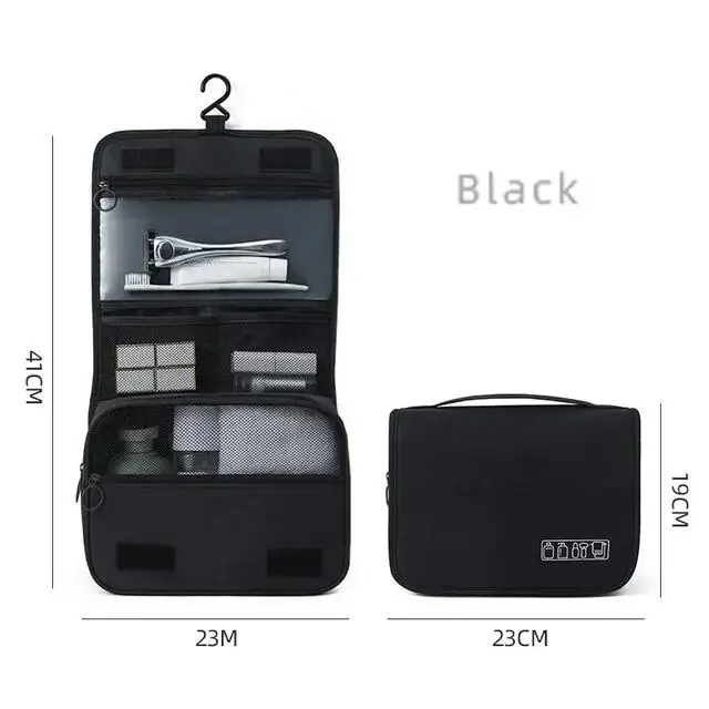 1PC Oxford Fabric Men Business Przenośna pamięć masowa Organizer na przybory toaletowe Damska kosmetyczka Wodoodporna wisząca podróżna kosmetyczka: Black
