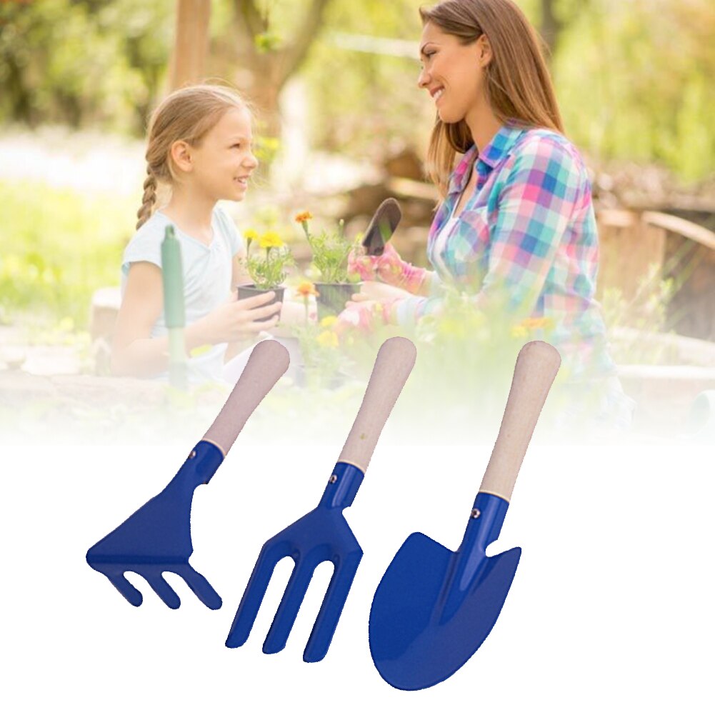3 st trädgårdsredskap barn säkert trähandtag gräva barn strand spade kratta hushållskruka blommor liten spade kratta