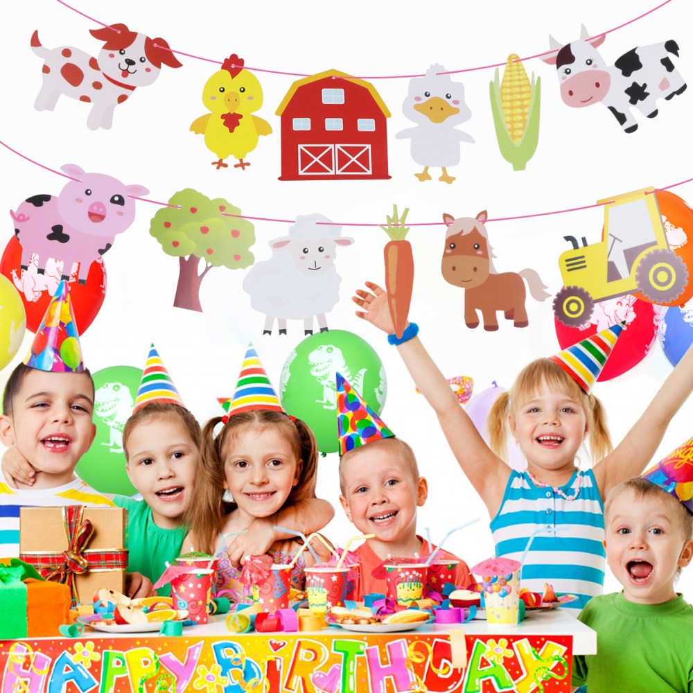 Gård tema fest banderoll djur gjutning tecknad bunting dekoration papper hängande banner för födelsedagsfest