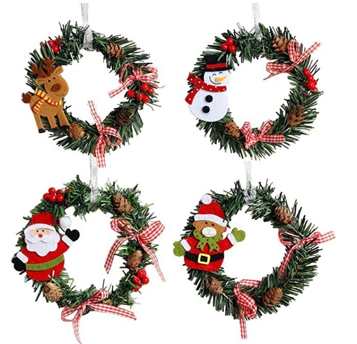 Mini Pvc Kerstkrans Diy Xmas Ornament Met Elanden Sneeuwpop Kerstman Kerstballen Krans Deur Raamdecoratie
