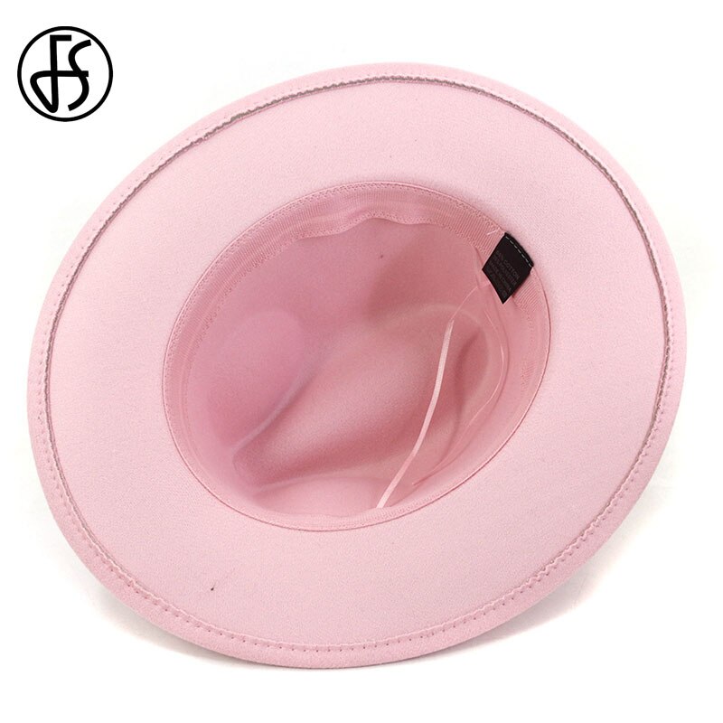 Fs roze vilten hoed winter fedora hoeden dames imitatie wol mix brede rand panama klassieke britse herfst dame jazz pet voor heren