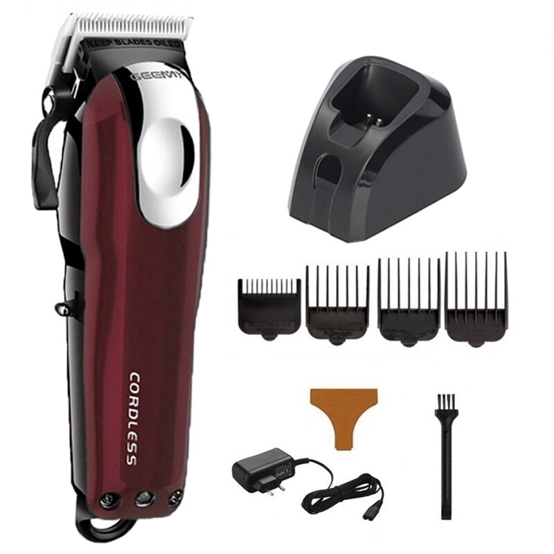 Corded/Cordless hair clipper haircut machine fading tapering electric hair trimmer lithium battery rechargeable: red plus base