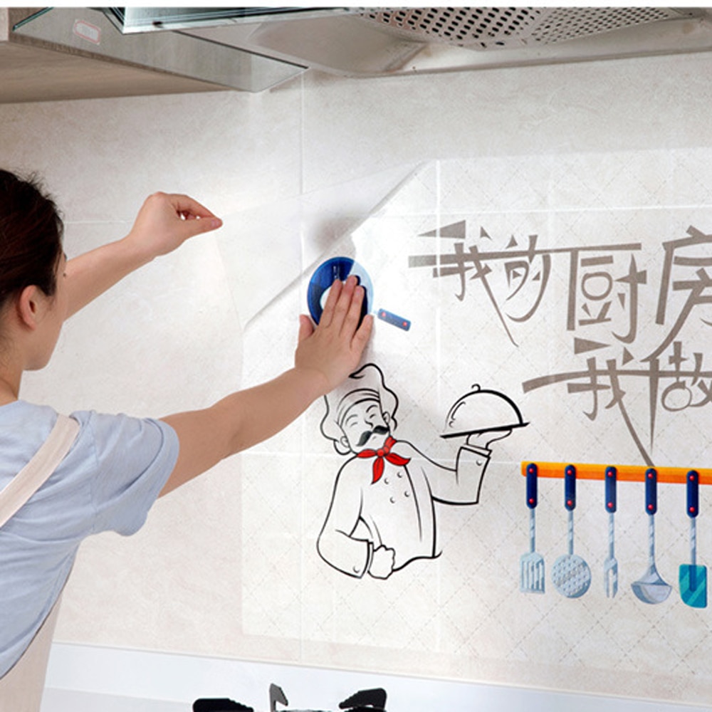 1Pc Kitchen Wall Stickers Oilproof DIY Wall Art Decal Decoration Adhesive Oven Dining Hall Wallpapers PVC Wall Decals