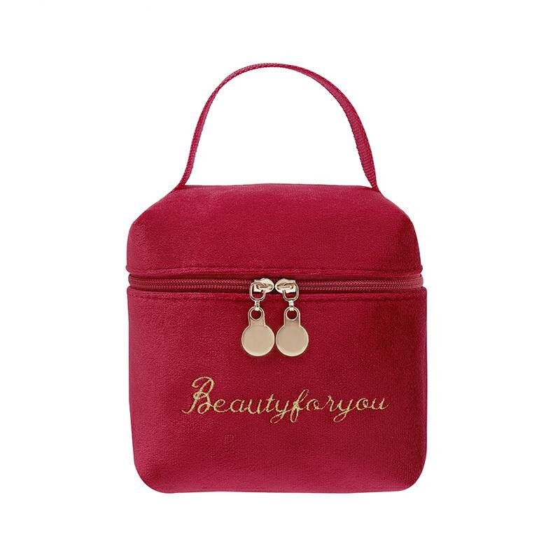 1 bolso para cosméticos de terciopelo de PURDORED, bolsa de maquillaje de viaje, organizador de Color sólido, bolsa de maquillaje femenina, neceser: red