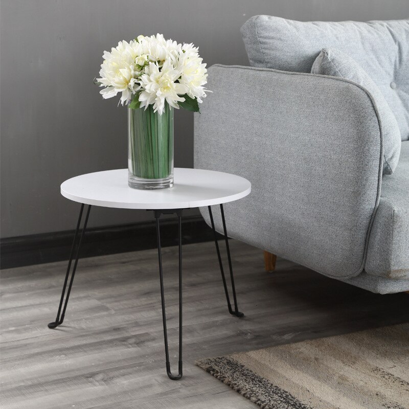Folding coffee table, movable living room, retractable small round table, bedroom sitting on the floor, Nordic side table: White