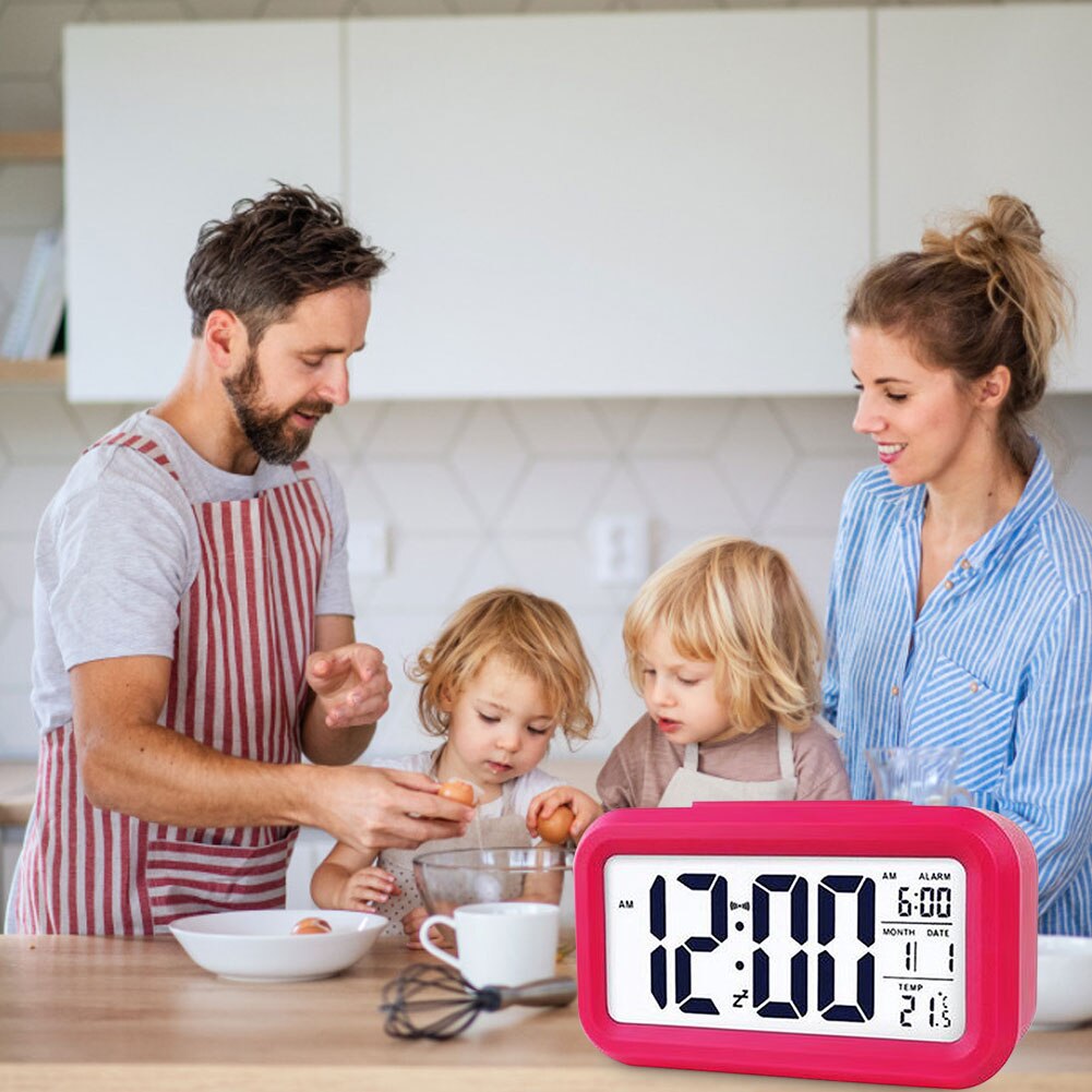 Smart Temperature Alarm Clock LED Digital Electronic Backlight Calendar Desktop Table Watch Battery Power Clocks
