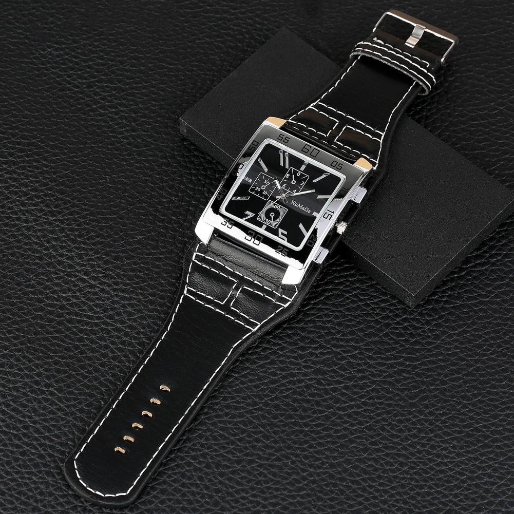 Stor stor firkantet urskive gotisk punk rock ur herre stil stort bredt læder armbånd manchet herre armbåndsur relogio masculino