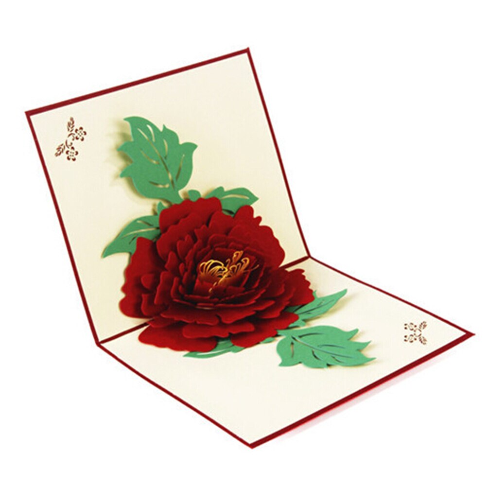 3D Pop Up Postcard Birthday Christmas Year Folding Kirigami Card for Wedding Valentine's Day Peony Pattern Greeting Cards