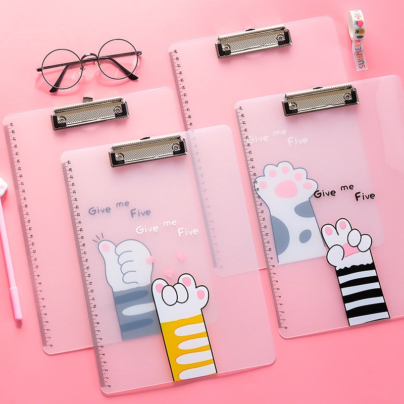 Cute Transparent A4 Clipboard Writing Pad With Metal Hook Plastic File Folder Document Holders School Office Stationery Supplies