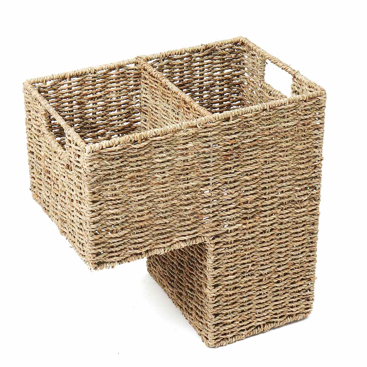 42*40cm Woven Wicker Stair Step Basket Organizer Stylish Cosmetic Box with Handle Container Storage Clothes Children Toys Home