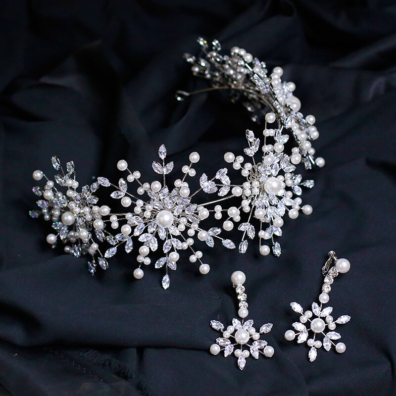 Sneeuwvlok Zirkoon Tiaras En Kronen Bruidsmeisje Bruiden Rhinestone Hoofdband Bruiloft Haaraccessoires Bruids Haar Sieraden: Pearl style