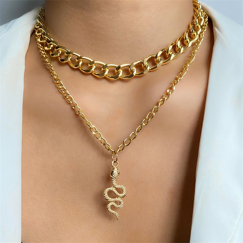 Ifmia Retro Multilayer Snake Hanger Collier Voor Vrouwen Trendy Goud Zilver Kleur Grote Dikke Ketting Kettingen Sieraden: 130IF1044-01