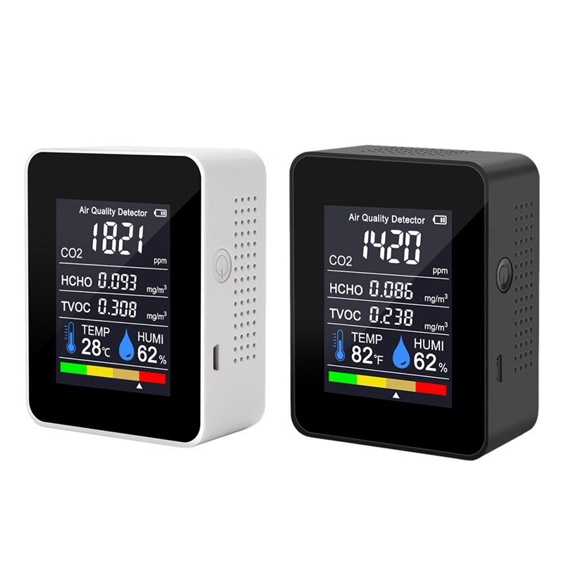 5 In 1 CO2 Meter Digital Temperature Humidity Sensor Tester Air Monitor Carbon Dioxide TVOC HCHO Detector