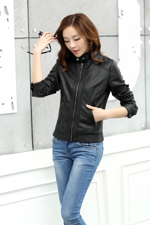 Blouson en cuir pour femmes, court et confortable, pour moto, à la XS-XXXL, 7 tailles, paragraphe court, doux et confortable, PU Slim manteaux pour vêtements de dessus