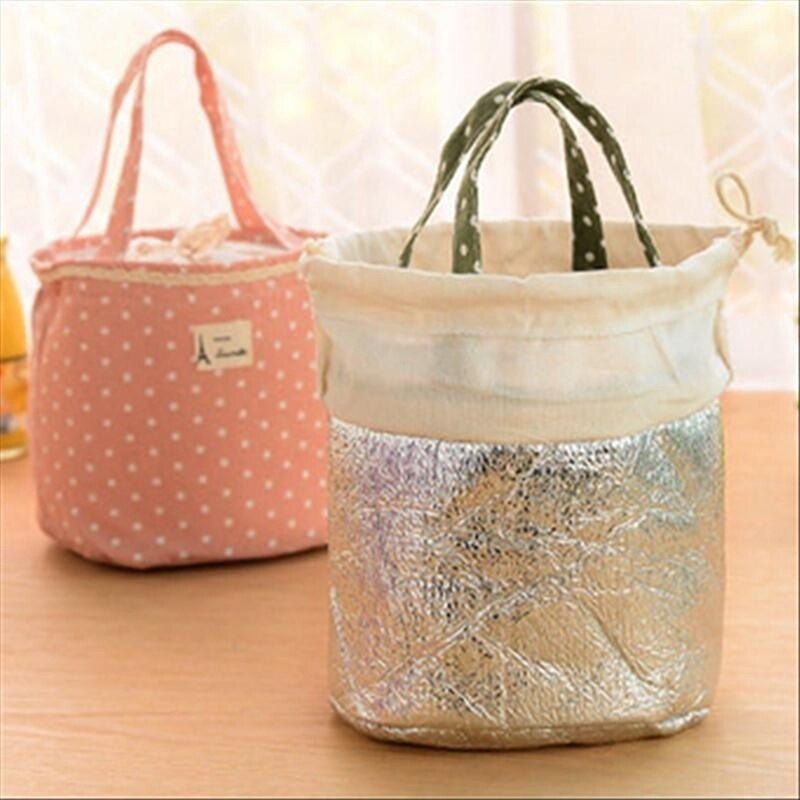Lunch Bag Lunch Cooler box Polka Dot Lunch Small Tote Pouch Container Box Pink handbag Bolsa Termica Lancheira