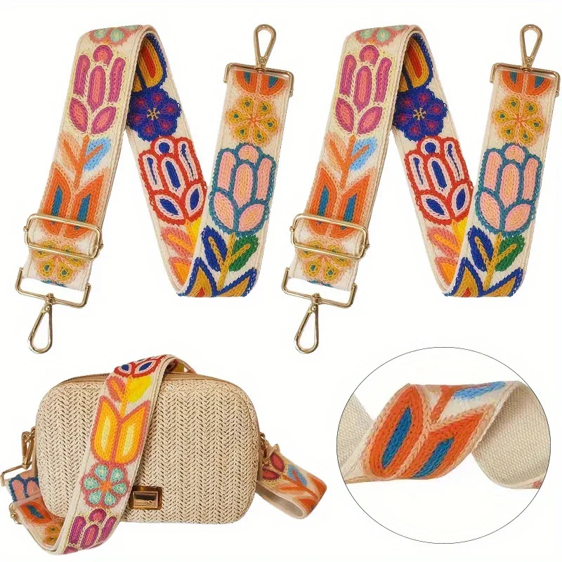 Alça de ombro estilo vintage bordada à mão multiuso moda bolsa acessórios alça de acessório de conforto ajustável