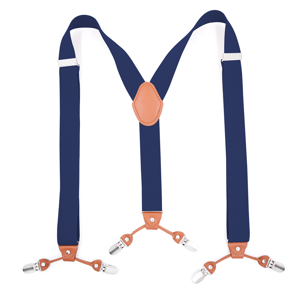 Heavy Duty Suspenders for Men 3.5cm Wide Y-Back with 6 Metal Clips Adjustable Elastic Trouser Braces Straps Father Husband: Navy blue