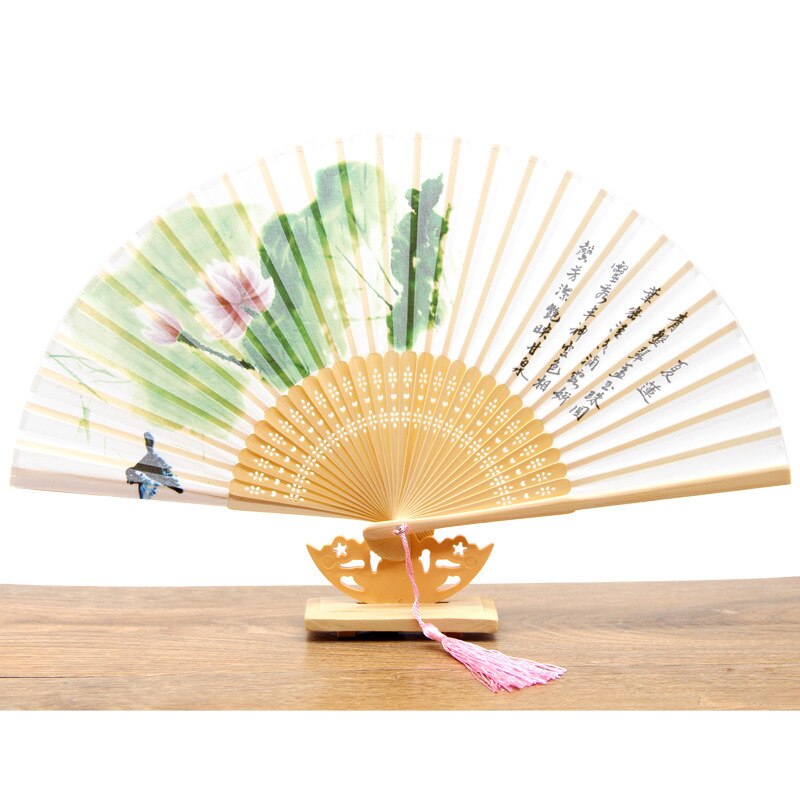 Echte Seide Frau Chinesischen Bambus Fan Sommer Fan Antike Falten Dance Fan Vintage Hochzeit Gefälligkeiten Und Bambu Hand Fans mariage: Summer lotus