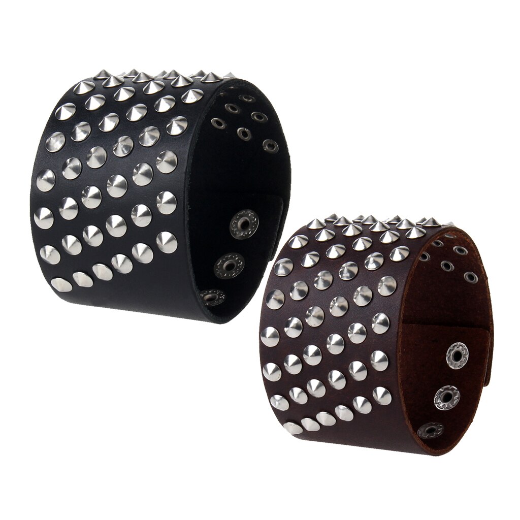 Unisex Gothic Rock 6 Rijen Metal Stud Spikes Klinknagel Pu Leer Brede Polsband Bangle