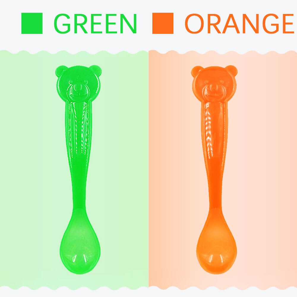 1pc赤ちゃんクマ熱温度感知給餌カラー変更スプーン道具: Green Orange