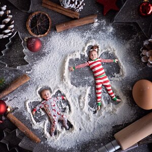 Christmas Baking Flour Angels Digital Backdrop photography, Snow Angel, Baking flat, flour, cutting board, high resolution JPG