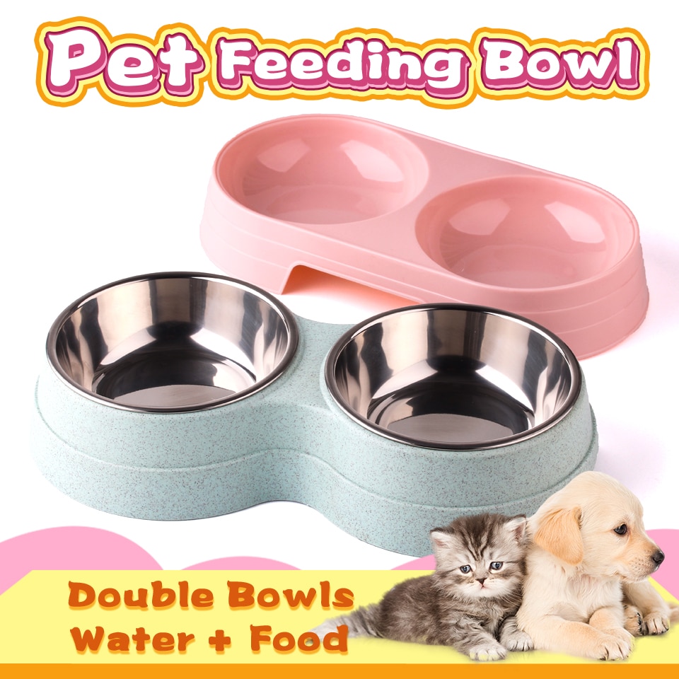 Double Dog Cat Bowls Food Feeding Water Bowl for Cats and Small Dogs Premium Stainless Steel Pet Bowls Easily Wipe Clean