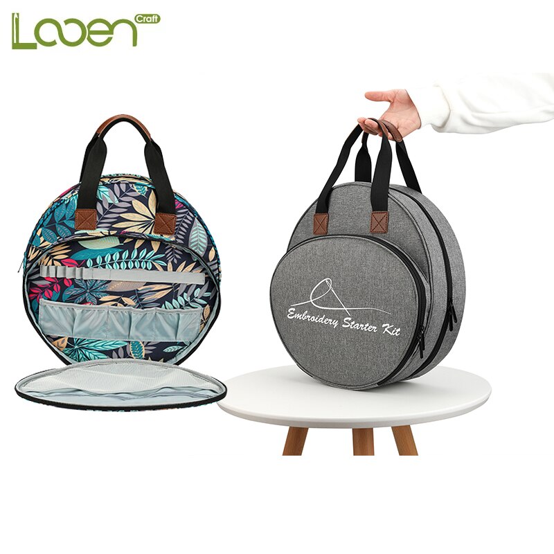 Bolsas de hilo de tejer redondas impresas, bolso de mano multifuncional duradero, ganchos de ganchillo, agujas, Kits de costura, estuche organizador de almacenamiento