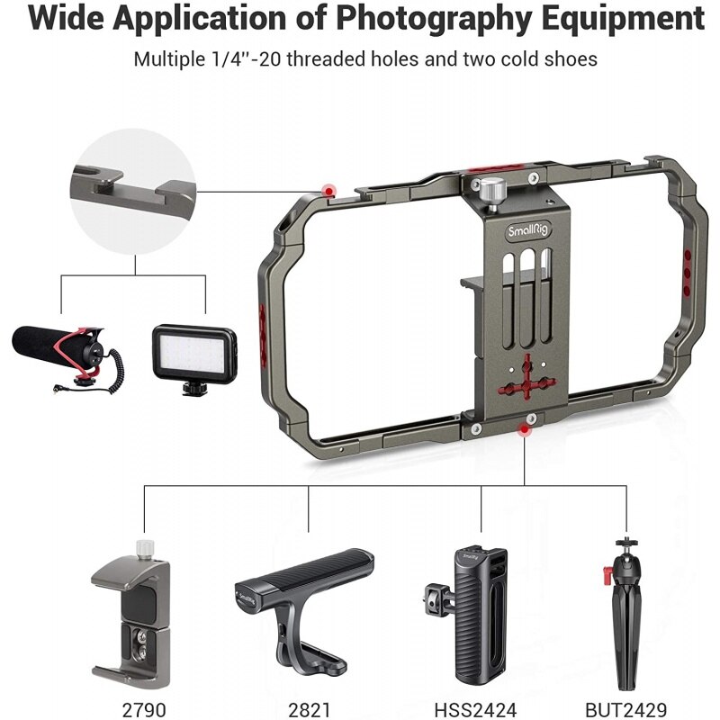 SmallRig Universal Mobile Phone Cage Smartphone Video Rig Filmmaking Vlogging Rig Case Stabilizer Alloy Grip Tripod 2791