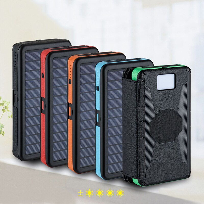 20000mAh Foldable Solar Power Bank with Solar Panels Portable Waterproof Outdoor Mobile Phone Powerbank for Camping Hiking