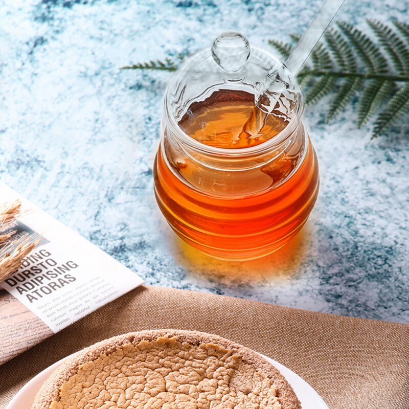 11oz/14oz Handmade Honey Jar With Dipper, Glass Made Honey Dipper And Honey Pot 4 Pack No Need to Use Spoons