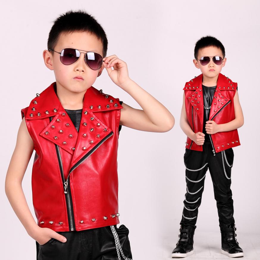 Chicos hip-hop chaqueta de cuero remache chaleco nuevos niños de Ropa de baile chaleco Modis niños ropa Y1234