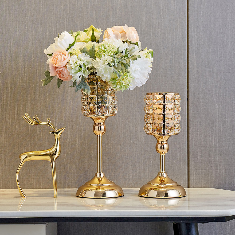 Gouden metalen europese stijl kaarsenhouder ornamenten prachtige en kaarsenhouder moderne huisdecoratie bruiloft decoratie