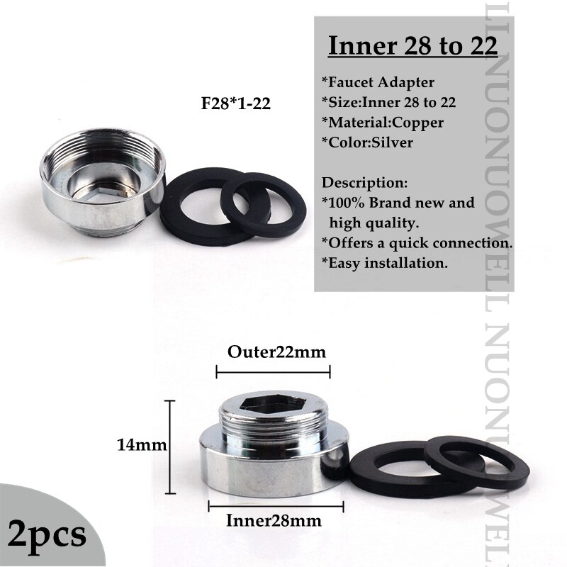 2 stk vandhane belufter fittings 16 18 20 22 24mm g3/4 g1/2 køkken vandhane adapter kobber vandrenser tilbehør: F28 x 1-22