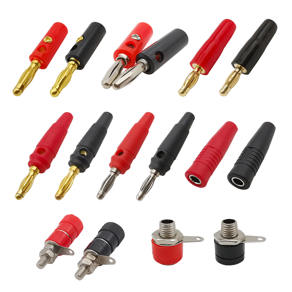 10 stück rot-schwarze 4mm- bananenstecker-lautsprecherkabelverbinder, vergoldet/vernickelt, 4mm bananenstecker (männlich/weiblich)