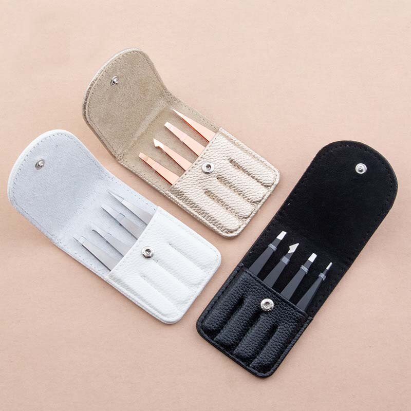 4 pz/impostato pinzette professionali con custodia per sopracciglia clip pinze in acciaio inox rimozione dei capelli strumenti per il trucco