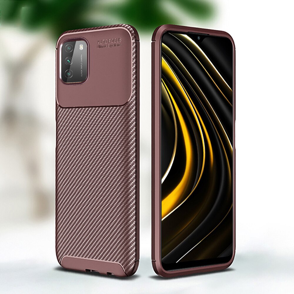 For Xiaomi Mi POCO M3 Case Ebaicase Original Carbon Fiber Soft TPU Shockproof Cover For Xiaomi Mi POCO X3 NFC Pocophone M3 Case: For Mi POCO M3 / Dark Brown