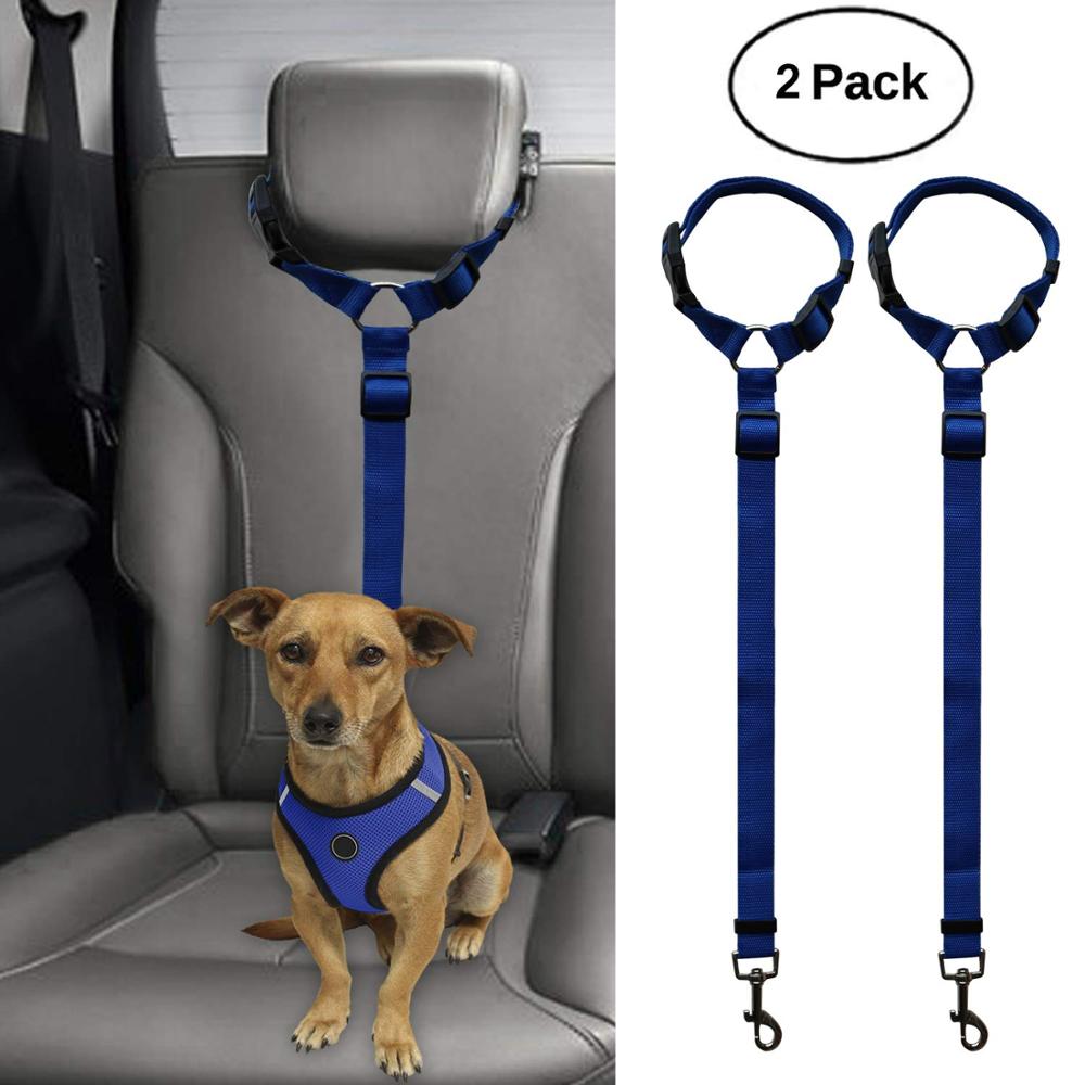 2 Packs Hond Kat Veiligheid Seat Belt Riem Auto Hoofdsteun Restraint Verstelbare Nylon Stof Hond Hoofdsteunen Voertuig Veiligheidsgordels Harness: Blue