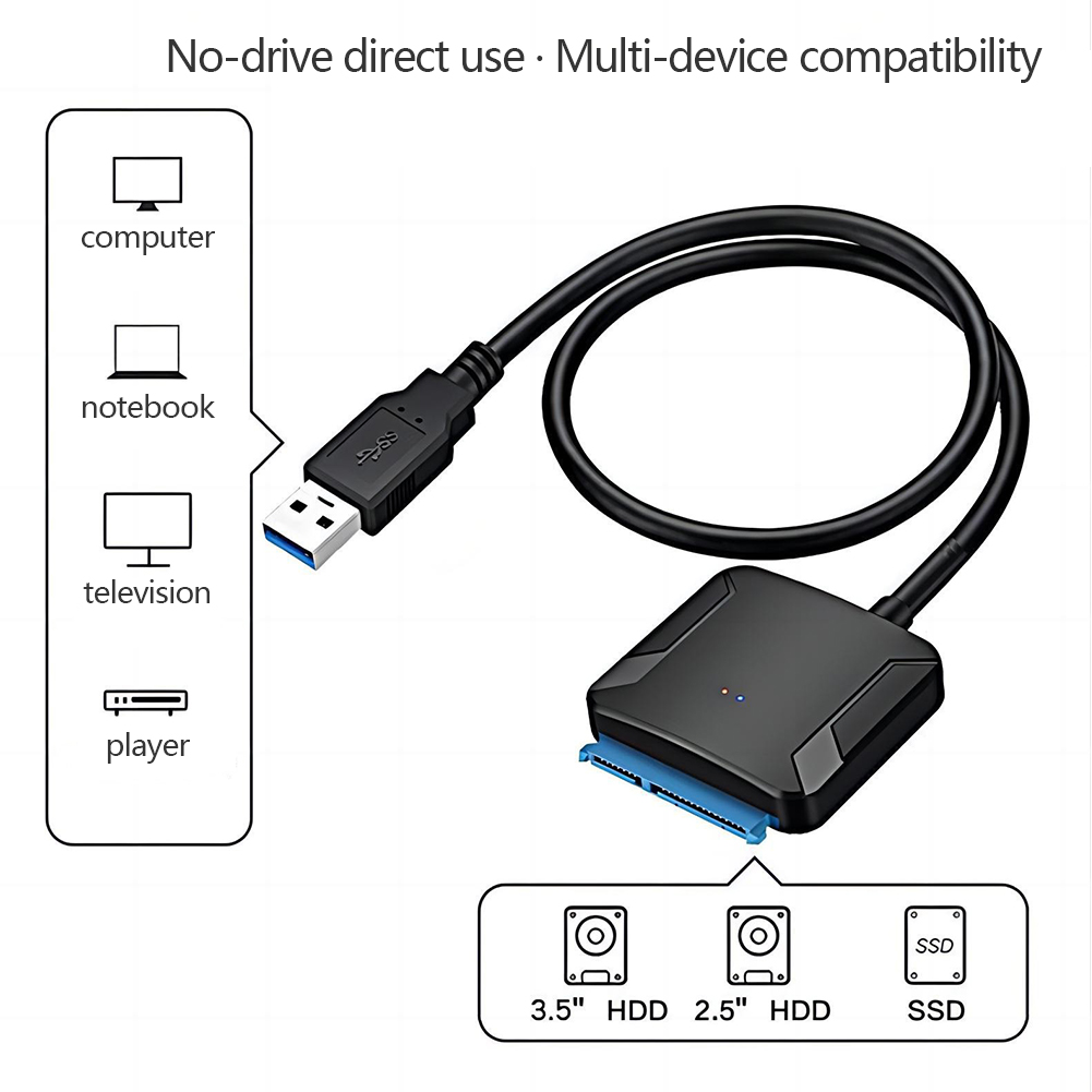 SATA to USB 3.0 HDD Drive Cable External SSD HDD SATA Hard Disk Adapter Cable Easy Drive Cables with 12V Power Adapter