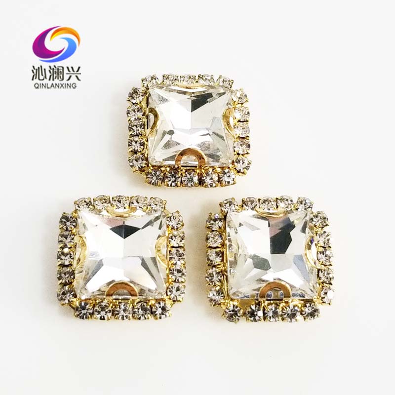Gouden bodem Wit vierkante vorm top kristalglas gesp, naaien steentjes gebruik voor Diy/sieraden accessoires