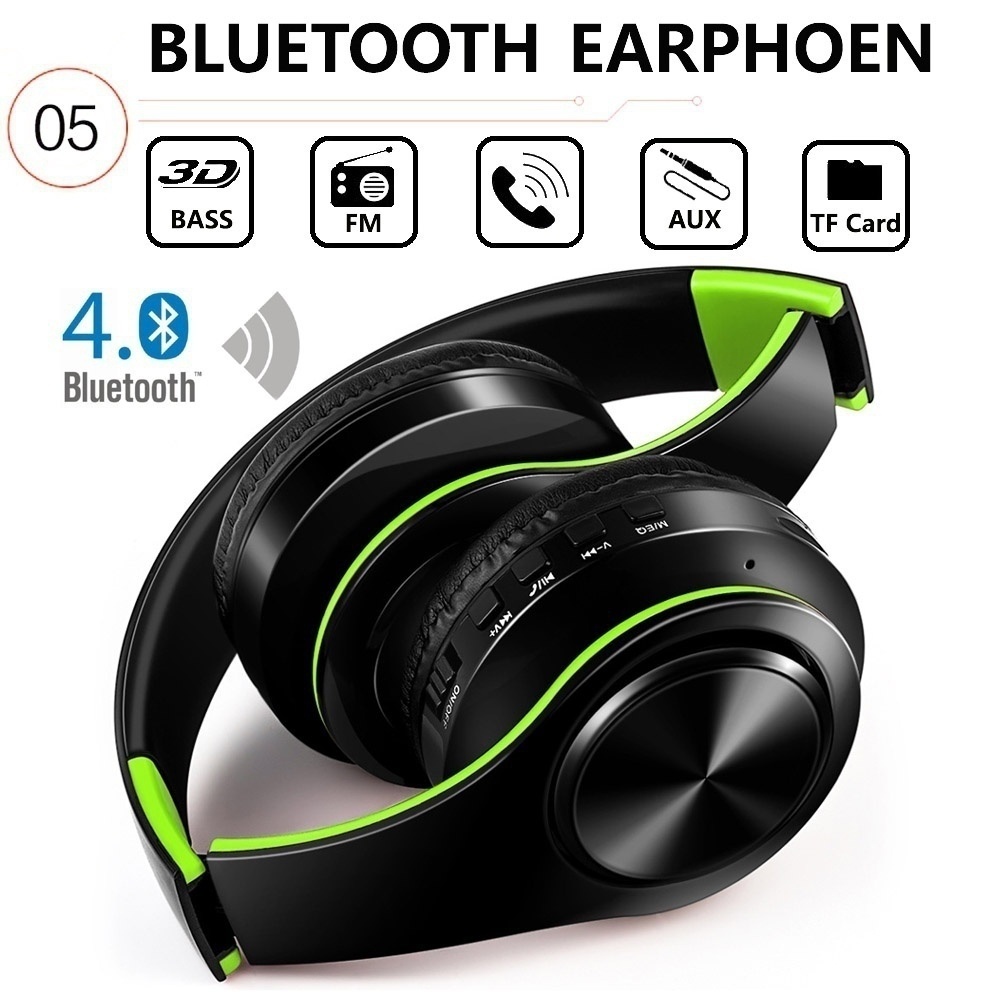 Bluetooth4.0 Foldable Stereo Wireless Headphone Bass Headset Microphone Support TF Card FM Radio MP3 Player For Phone PC PAD: Green