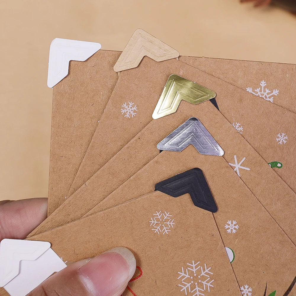 Lots Corner Stickers Album Vintage Corner Kraft Paper Stickers Self Adhered DIY Handwork Frame Photo Gold Silver Decoration