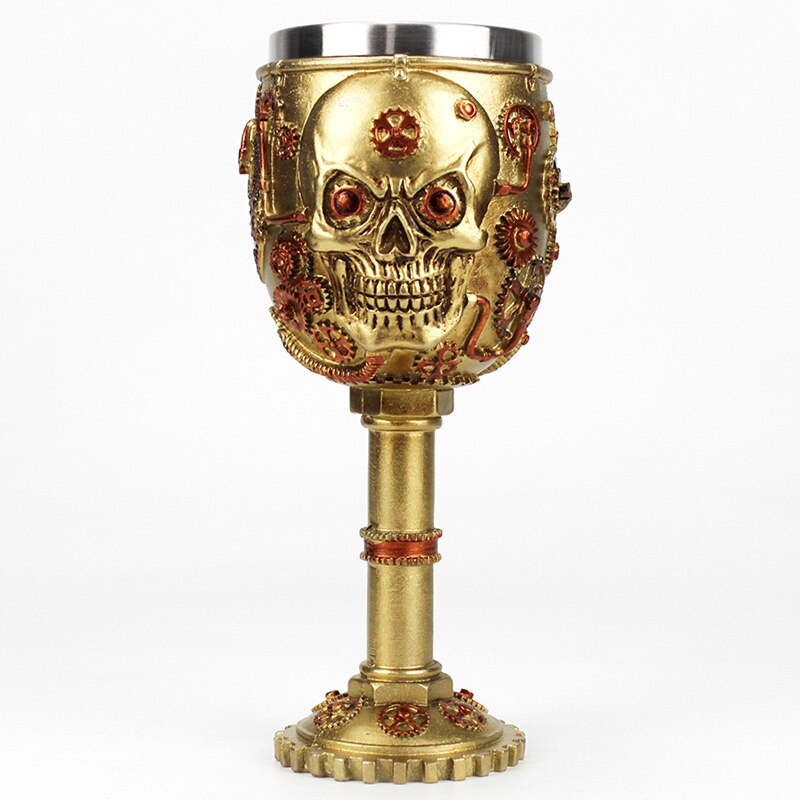 Szklany puchar robić wina z 3D złoto bieg czaszka retro stal nierdzewna i żywica puchar wina najlepsze urodziny prezenty na halloween bar Drinkware: Default Title
