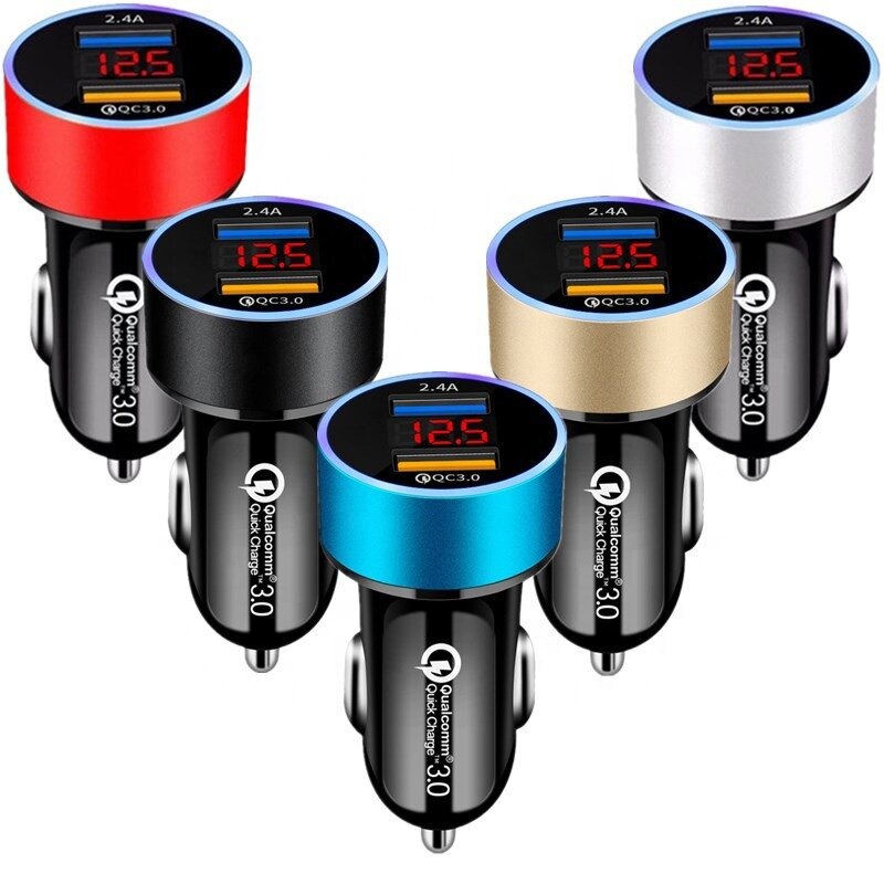 5,4 dual usb car chargers for iphone 11 xiaomi led display , 12-24v cigarette lighter sockets, fast charger,  qc 3,0 usb phone chargers