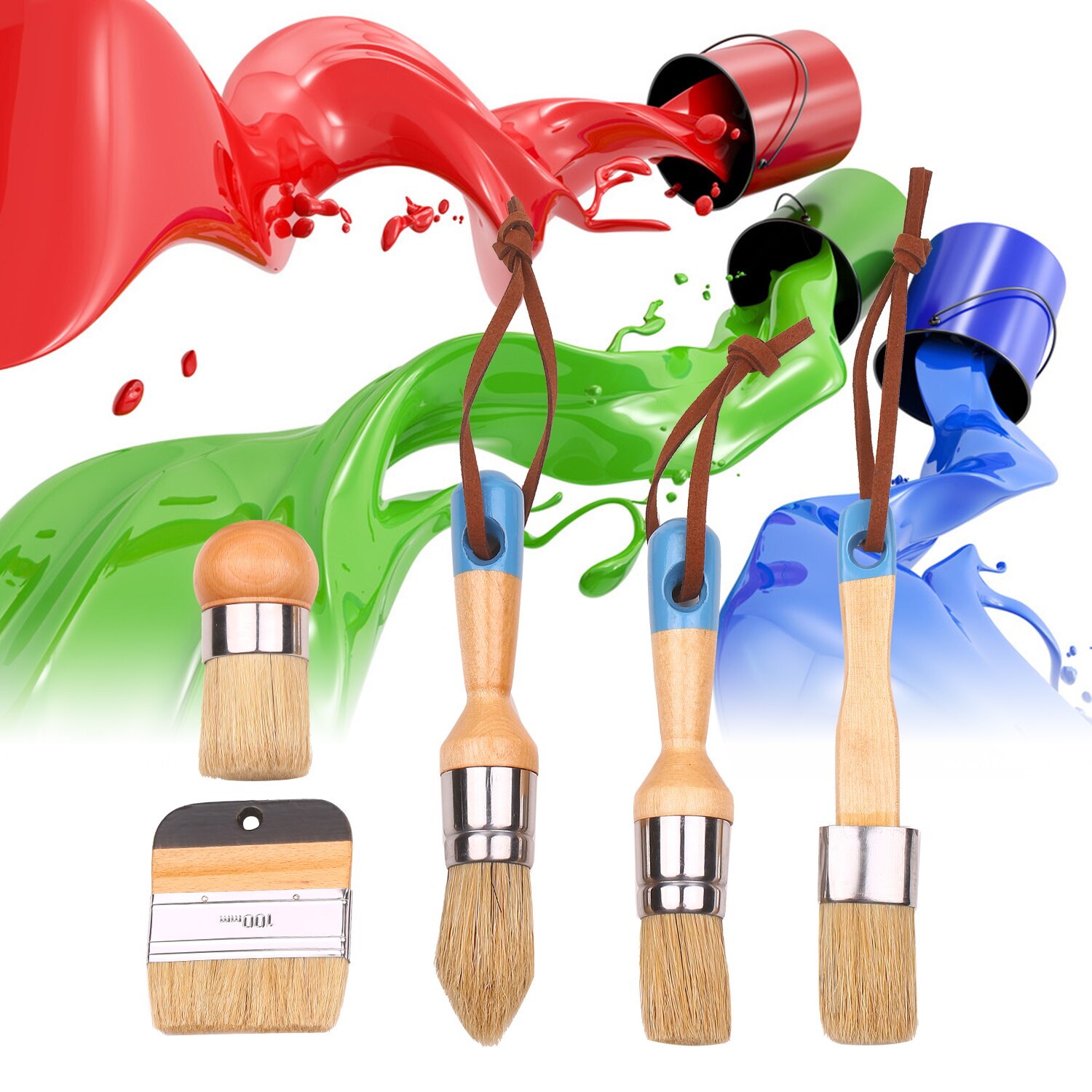 5 Stuks Penselen Set Huishoudelijke Verf Borstels Omvat Ronde/Puntige/Platte Borstel Met Ergonomische Handvat Schilderen En waxen Tool