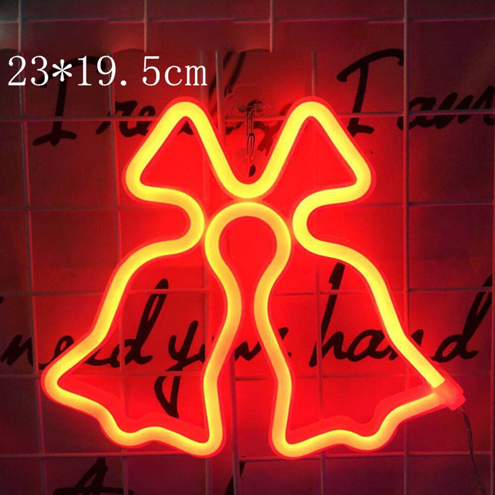 LED Neon Light USB/Battery Power Chirstmas Tree Snowflake Neon Sign Art Night Lamp Xmas Party Wedding Kids Room Decor: Red Bell