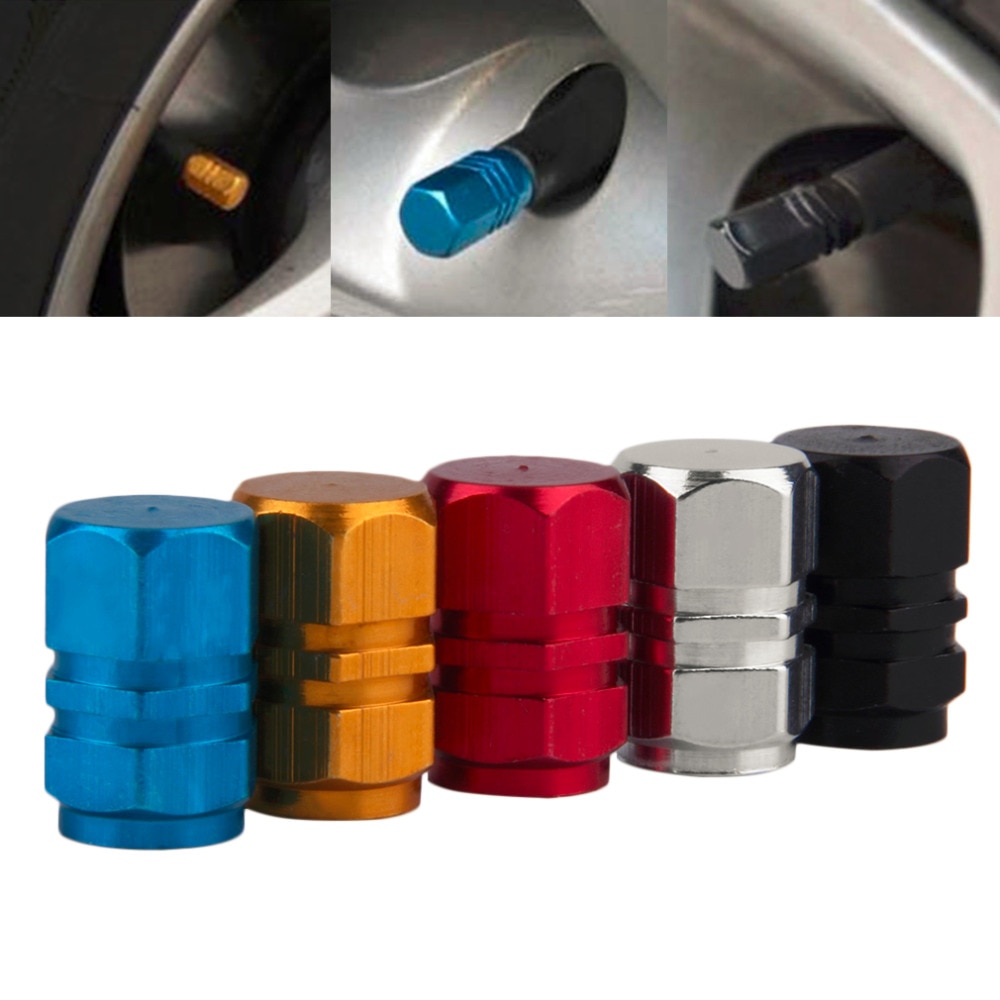 Universele 4 Stks/set Auto Fiets Auto Ventieldopjes Aluminium Tyre Wheel Zeshoekige Ventile Air Stengels Cover Luchtdichte Velgen 5 kleuren